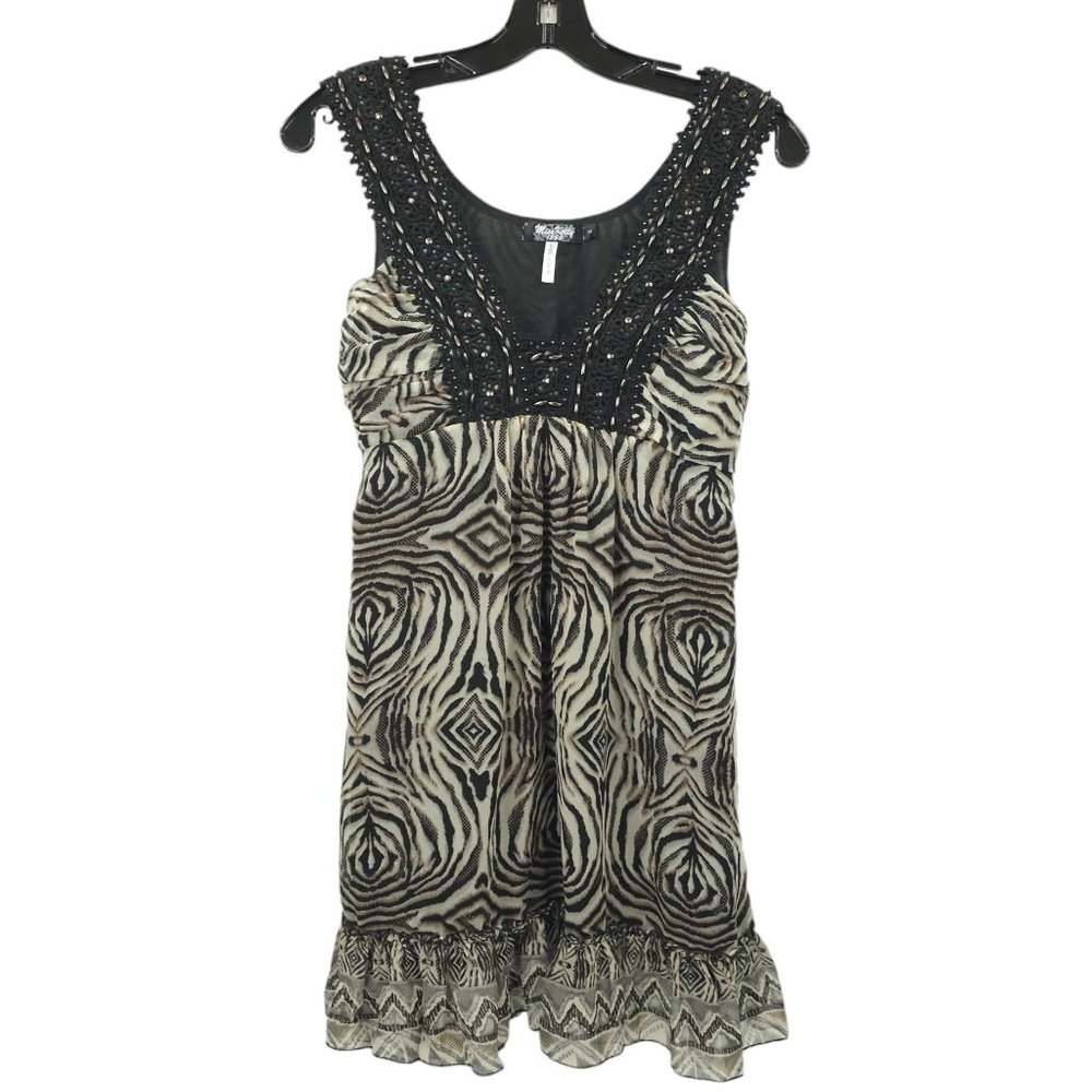 Miss Kelly 1999 Beaded Tunic Top Mini Dress Womens Size S Lined Abstract Print